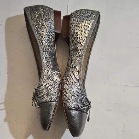 Sam Edelman Metallic Silver Loafers with Bow Accent - Picture 3 of 11